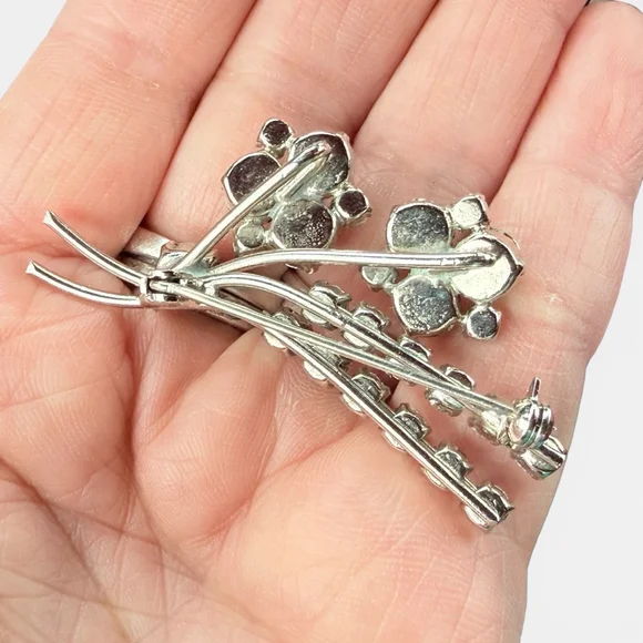 Vintage Austrian Crystal Brooch Purple Pink Rhinestone Floral Spray Pin 1950s - Picture 7 of 10